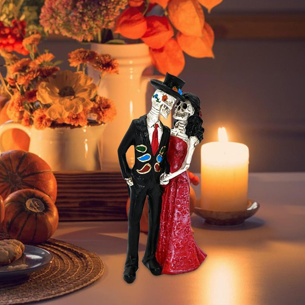 Skeleton Statue Gothic Resin Skulls Sculpture Skeleton Bride And Groom Resin Sculpture For Holiday Garden Backyard Pond Yard