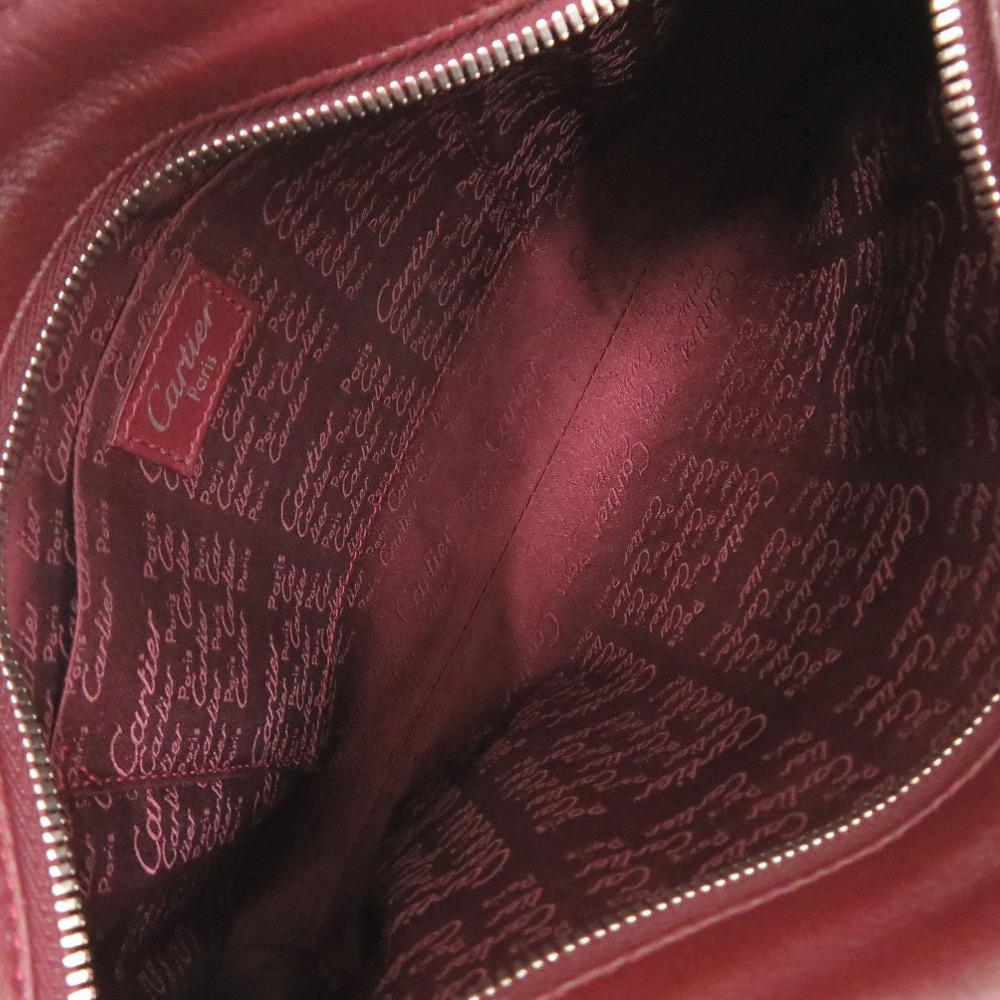 Used AUTHENTIC CARTIER Cabochon Hand Bag Bordeaux Leather