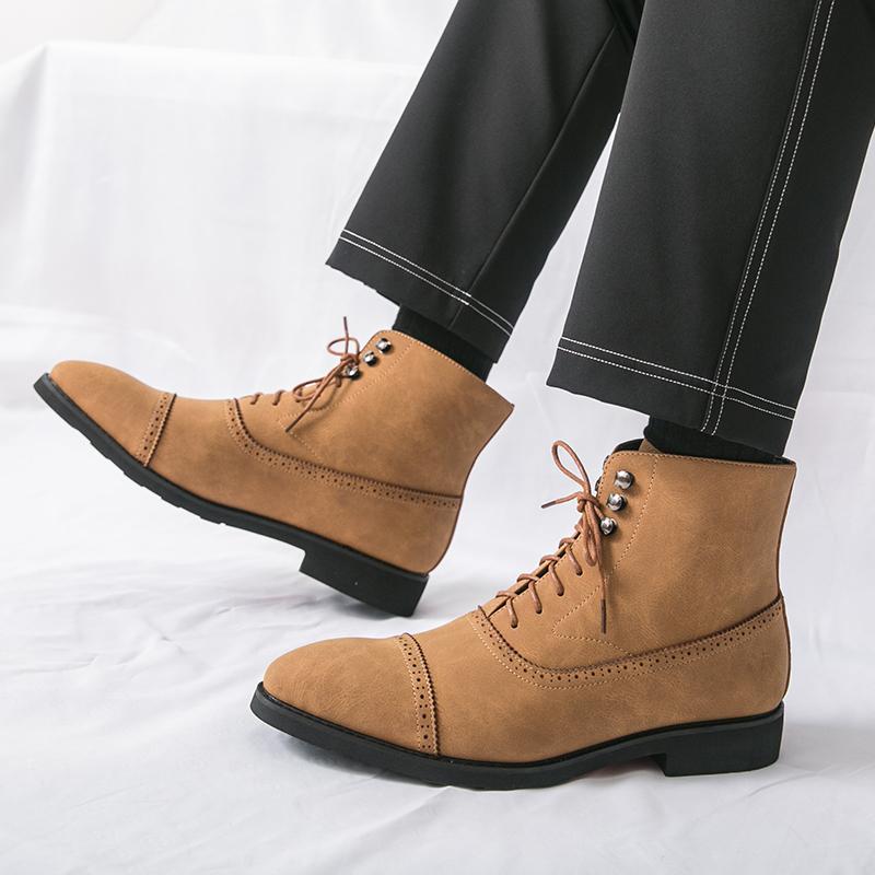 Fashion Retro Men Pointed Suede Leather Motorcycle Casual Ankle Boot Male Winter High Tops New Comfortable Leather Shoes Zapatos Hombre