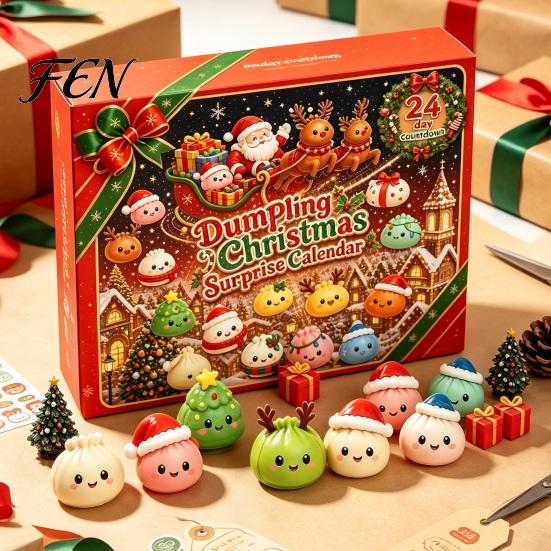 Christmas Advent Calendar Squeezy Toy 2026, 24 Days Dumpling Toys Countdown Plush Calendar, Decor Jumbo Mini Glitter for Stress Relief Festive