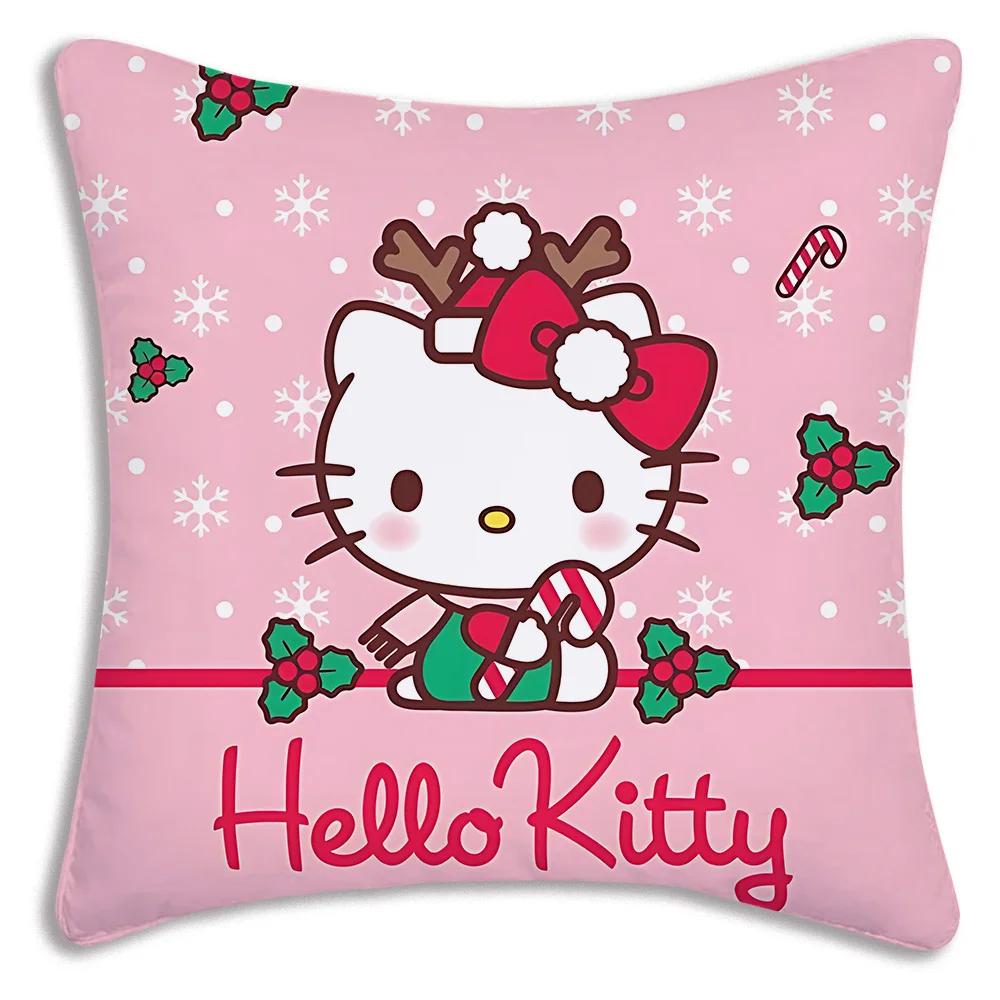 Kawaii Christmas Hello Kitty Pillow Covers Cartoon Sofa Decorative Home Printing Cute Cushion Cover
