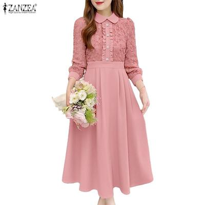 Women Classic Collar Long Sleeve Patchwork Casual Dress