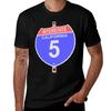 Interstate Highway 5 Road Sign In California Tshirt Basic Crew Neck Short Sleeve Top Tshirt