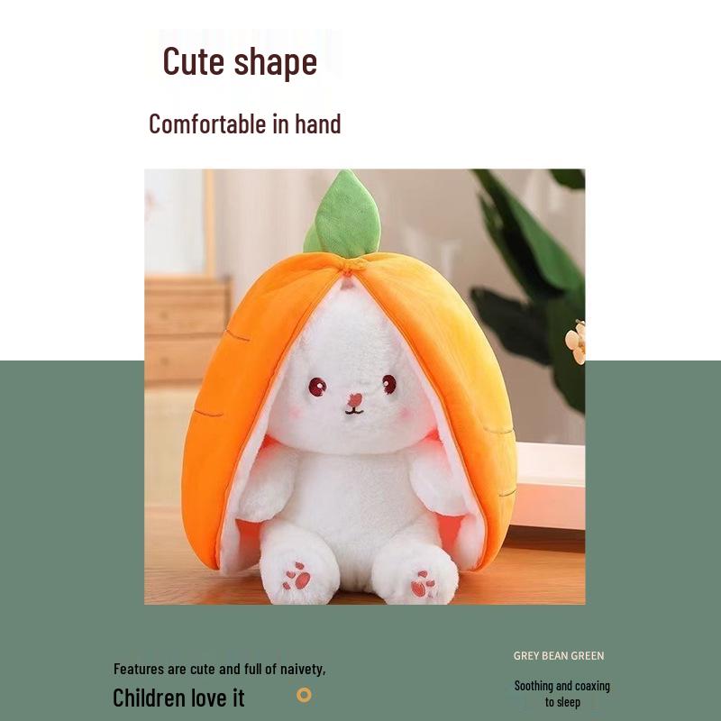 Strawberry Carrot Rabbit Plush Doll - Cute Transforming Girl's Sleeping Pillow