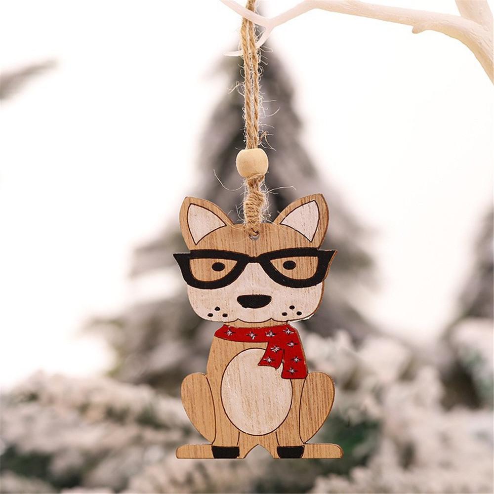 Car Ornaments Small Christmas Tree Hanging Wooden Pendants Elk Cartoon Animal Ornaments 2025 New Christmas Holiday Decorations