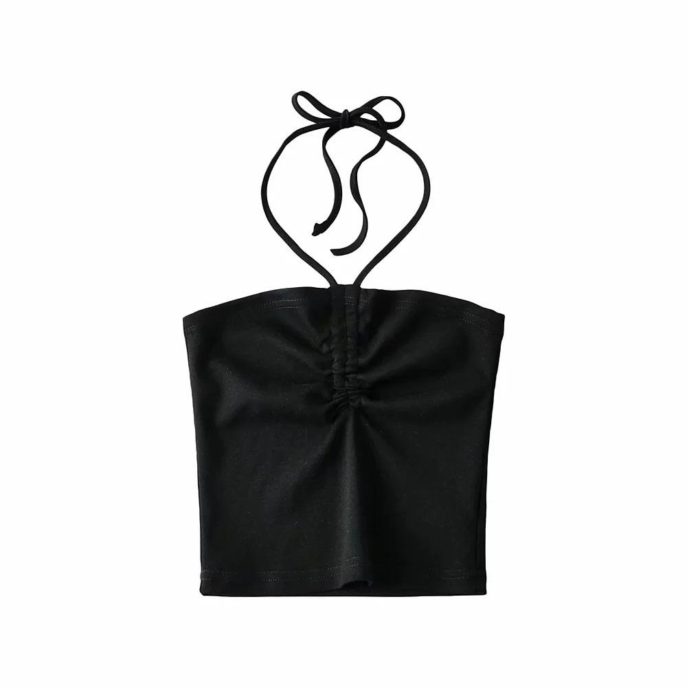 European And American Style Drawstring Neck Vest, Fashionable New Short Style Slim Fit Camisole Top For Women