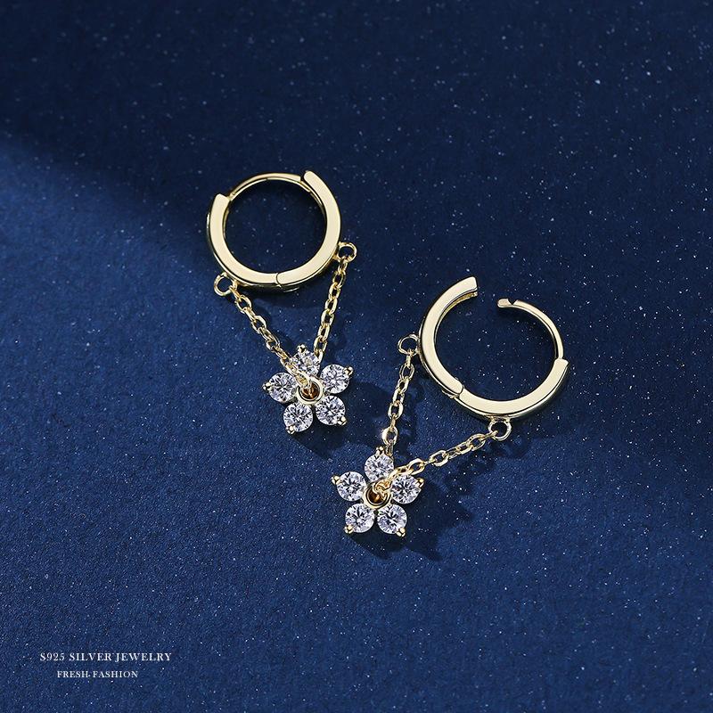 925 Sterling Silver Flower Chain Drop Earrings Hoop for Women Teens Girls Huggie Hoop Dangle Earrings Chain Jewelry Gifts