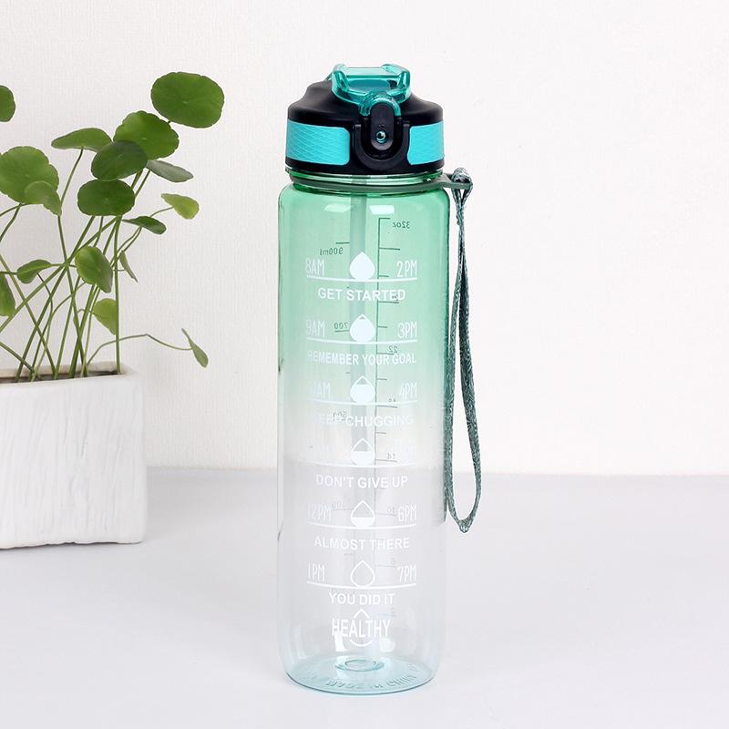 1000ml Large Capacity Water Cup with Handle Straight Mouth Spring Cap Space Cup Plastic Water Cup Sports Outdoor Water Cup