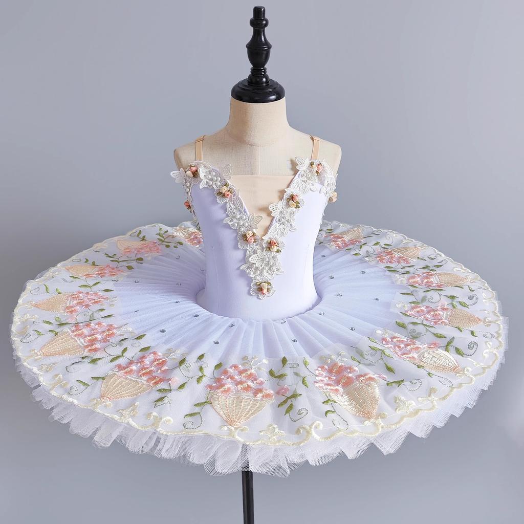 Girl Professional Ballet Tutu Dance Dress Performance Costume Kids Ballerina Dancewear White Swan Lake Pancake Princess Dresses