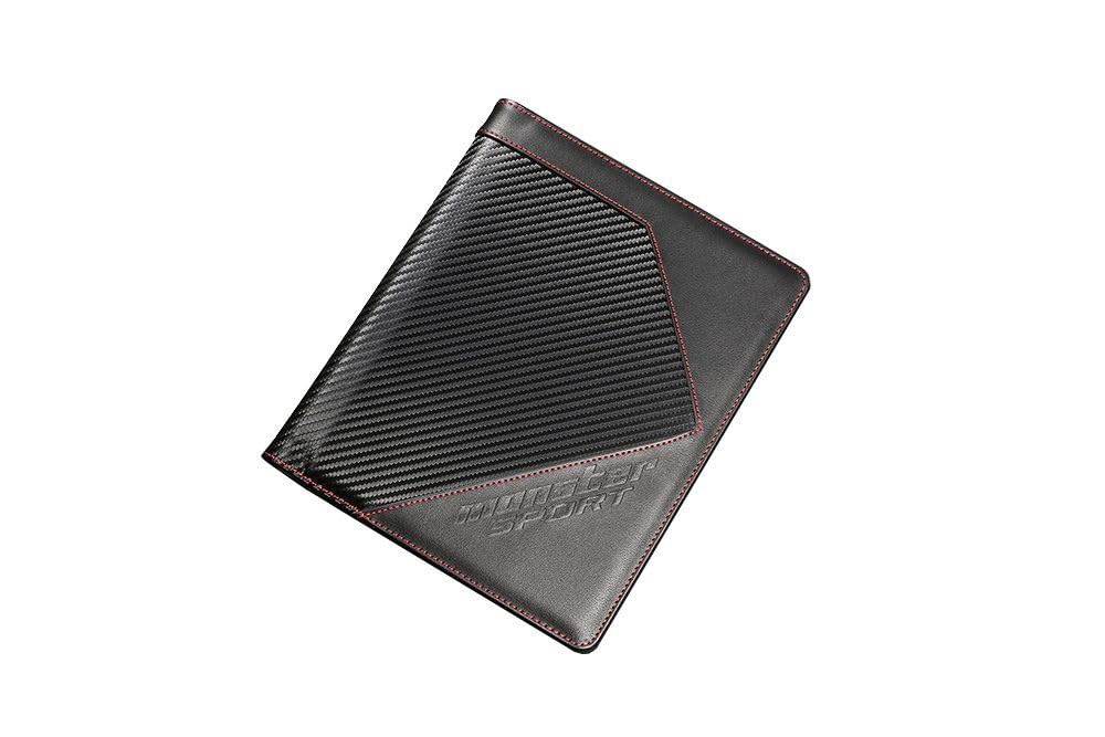 

MONSTER SPORT Vehicle Registration Document Case Leather with Red Large Capacity with Business Card Pocket and Button Closure [Carbon-Look Stitching]
