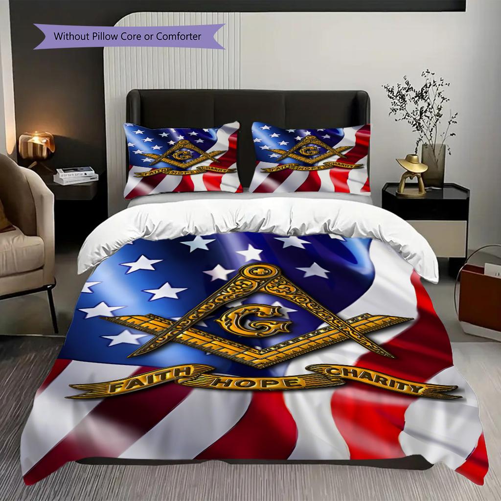 Freedom Faith Unity Bedding (1 * Duvet Cover + 2 * Pillowcase, Without Core) 2D Flat Duvet Cover and Pillowcase Soft and Comfortable Bedding Set