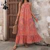 Moda Donna Estate Primavera Abiti Casual Senza Maniche con Collo All'Americana a Vita Alta