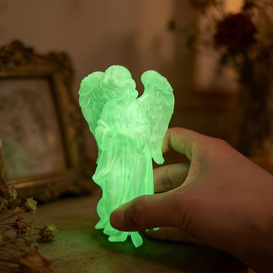 Decorative Angel Sculpture Glow‑in‑the‑Dark Praying Figurine, Luminous Guardian Statue, 3D Printed Dreamy Room Accessories Desktop Ornament for