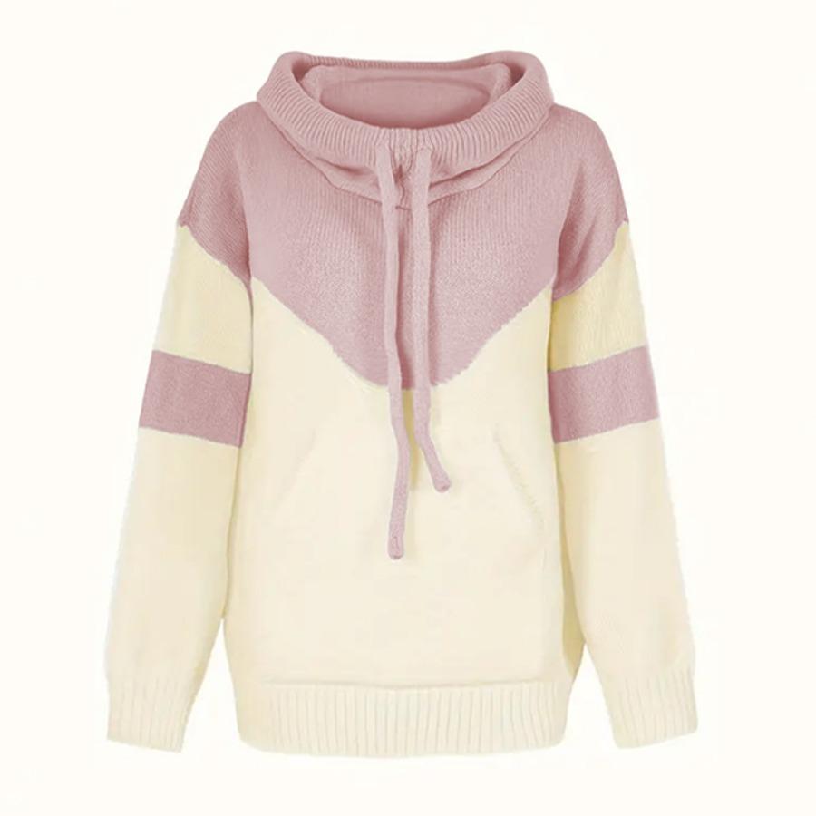 Color Block Drawstring Hooded Sweater, Casual Long Sleeve Pullover Sweater With Pocket, Women's Clothing