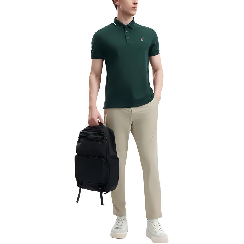 FILA Solid Color Sports Antibacterial Breathable Short Sleeve Polo Shirt Men Polo Shirts Green FI1M421107F-GN
