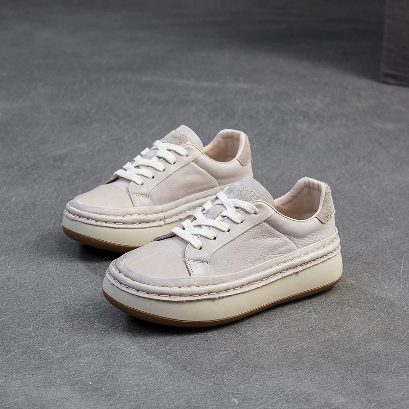 

Модные кроссовки GKTINOO Женские из натуральной коровьей кожи, балетки с круглым носком на шнуровке, весенне-осенние, женская повседневная плоская обувь, ручная работа 225