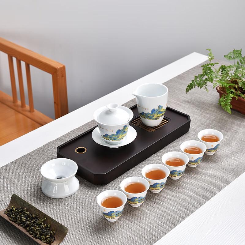 Jinge Dehua White Porcelain Gongfu Tea Set, Qianli Jiangshan Design