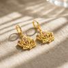 Boucles d'Oreilles Fleur de Lotus Ethniques pour Femmes Minimalistes Creuses Strass Roses Boucles d'Oreilles Créoles Fleur de Lotus Bijoux Élégants de Fête Cadeau