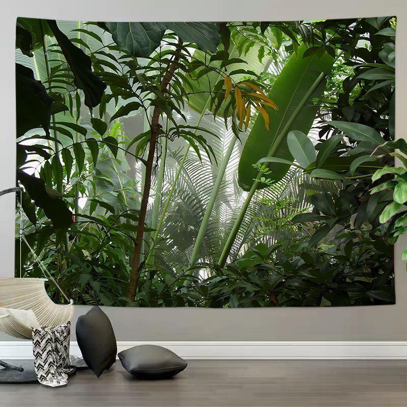 Tropical Botanical Leaves Tapestry Wall Hanging Banana Palm Green Cream Floral Aesthetic Wall Art Living Room Decor