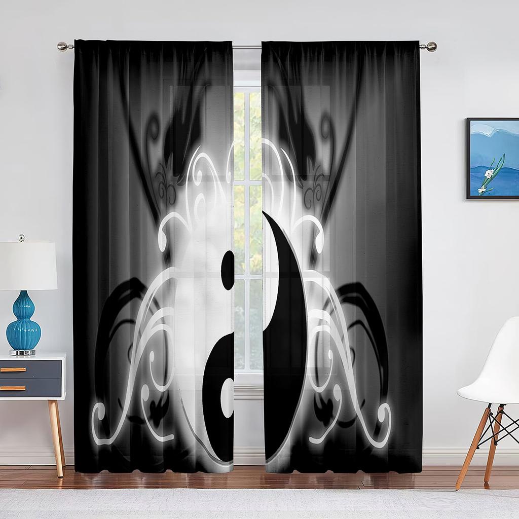 Oriental Themed Dragon with Yin Yang Curtains for Living Room Home Decor Modern Kitchen Bedroom Window Cortinas 2pcs Rod Pocket