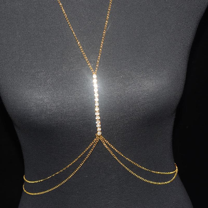 Simple Handmade Rhinestone Cross Bra Chain Harness For Women Accessories Sexy Bra Chest Chain Body Jewelry