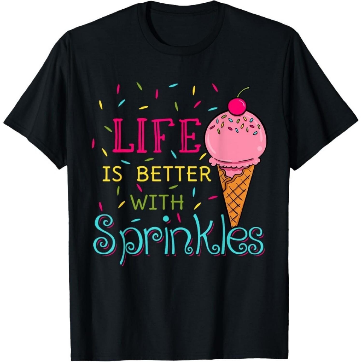 Life is Better with Sprinkles Sweet Ice Cream Lover T-Shirt XXXXXL чёрный