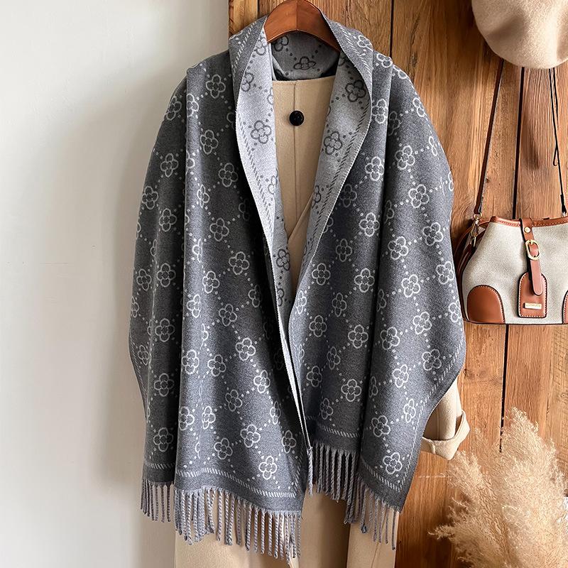 Modischer, warmer Kaschmirschal für Damen im Winter, Design-Tücher und Tücher, Bufandas, dicke Pashmina-Decke, Poncho, Quaste, Echarpe