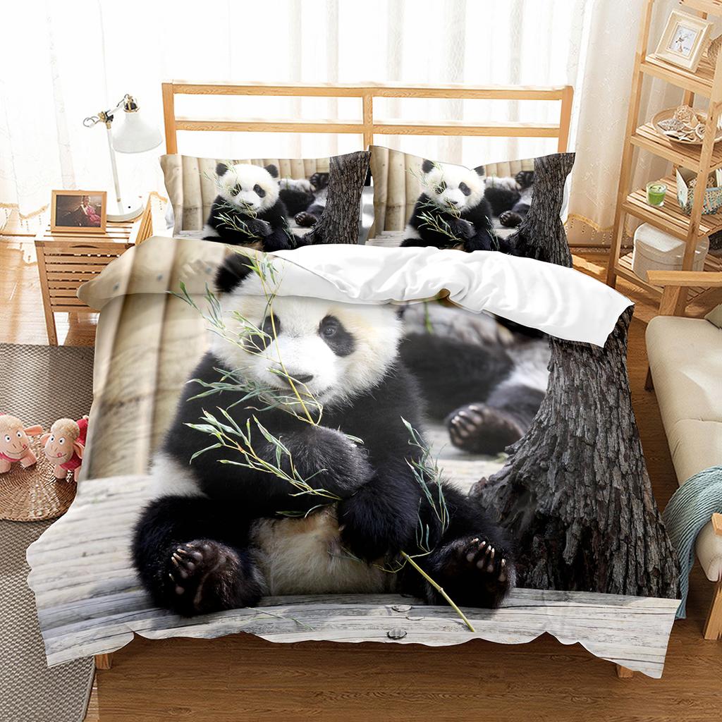 Zestaw Poszwy na Kołdrę Panda Urocze Dzikie Zwierzęta Poliestrowa Poszwa na Kołdrę Rozmiar King Queen dla Dzieci Chłopca Dziewczynki Zestaw Pościeli z Poszewką na Poduszkę