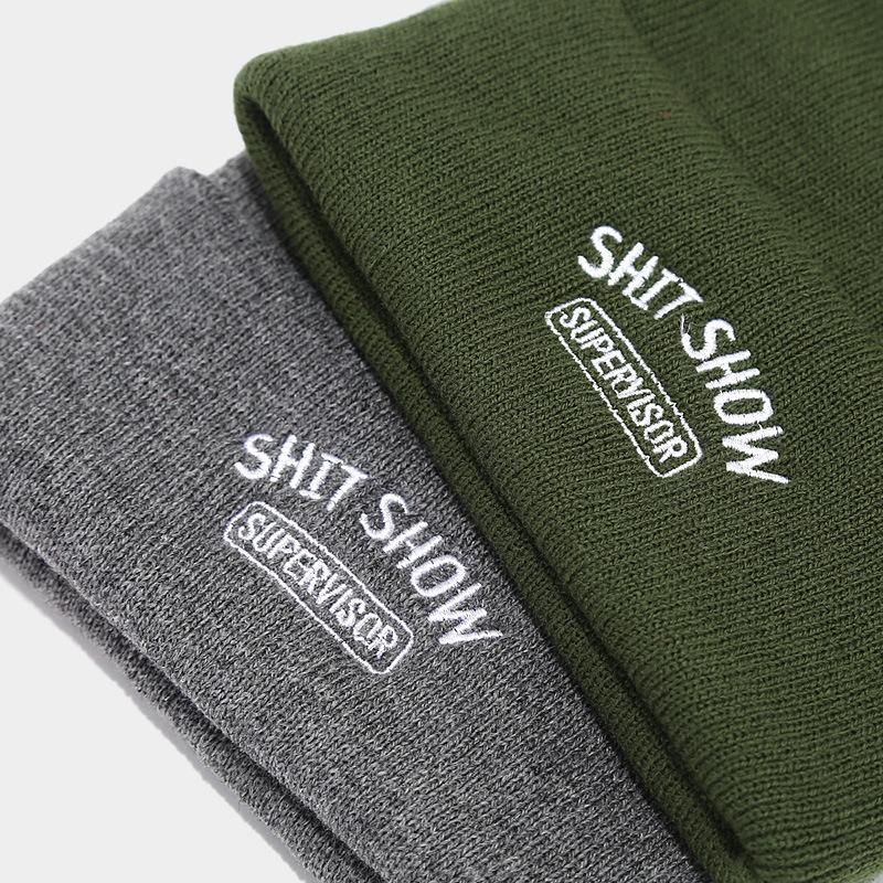 70G round machine acrylic knitted hat tide SHIT SHOW embroidered letter stack wool hat winter hundred personality hat