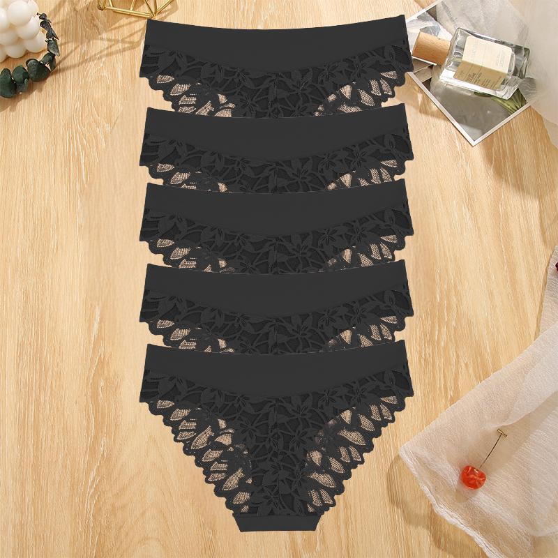 5Pcs Women Lace Floral Underwear Seamless Stretch Panties Sexy Hollow Out Low-Waist Briefs Women Lace Comfort Lingerie