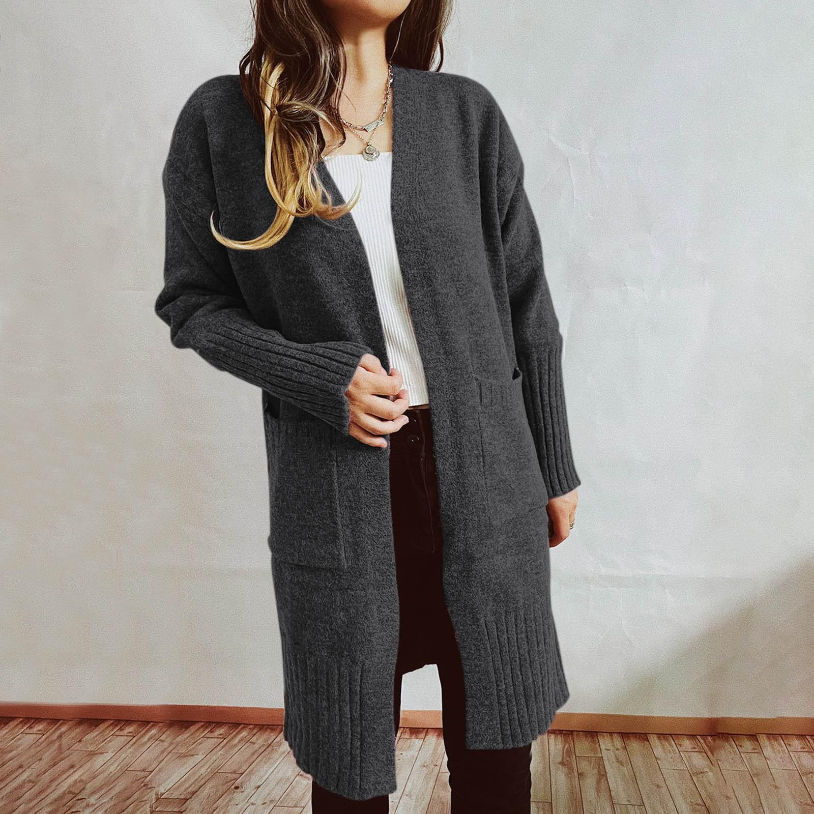 

Женский и зимний модный вязаный кардиган-жакет однотонного цвета XL