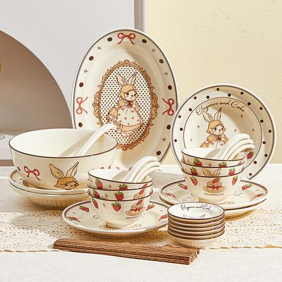 Sophie Hase Französisch Retro Pastoral Keramik Haushaltsgeschirr Niedliches Schüsselset Reisschüssel Runde Platte Fischplatte