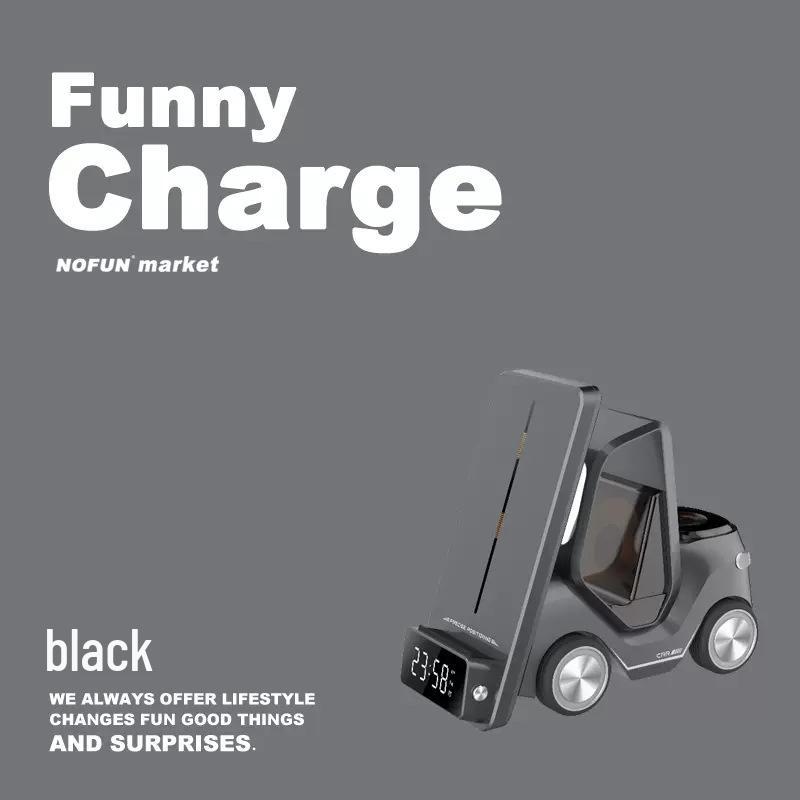 Compact Car Desktop Wireless Charger with Fast Charging Forklift for Apple 15 Watch & Phone Holder