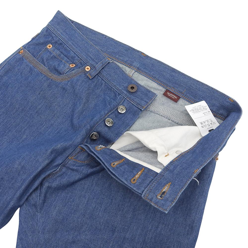 VALENTINO Men's Blue Leather Patch Button Fly Denim Pants, Size S29, Size L32, JVODEJC12PR Bottoms S29 L32 blueUsed