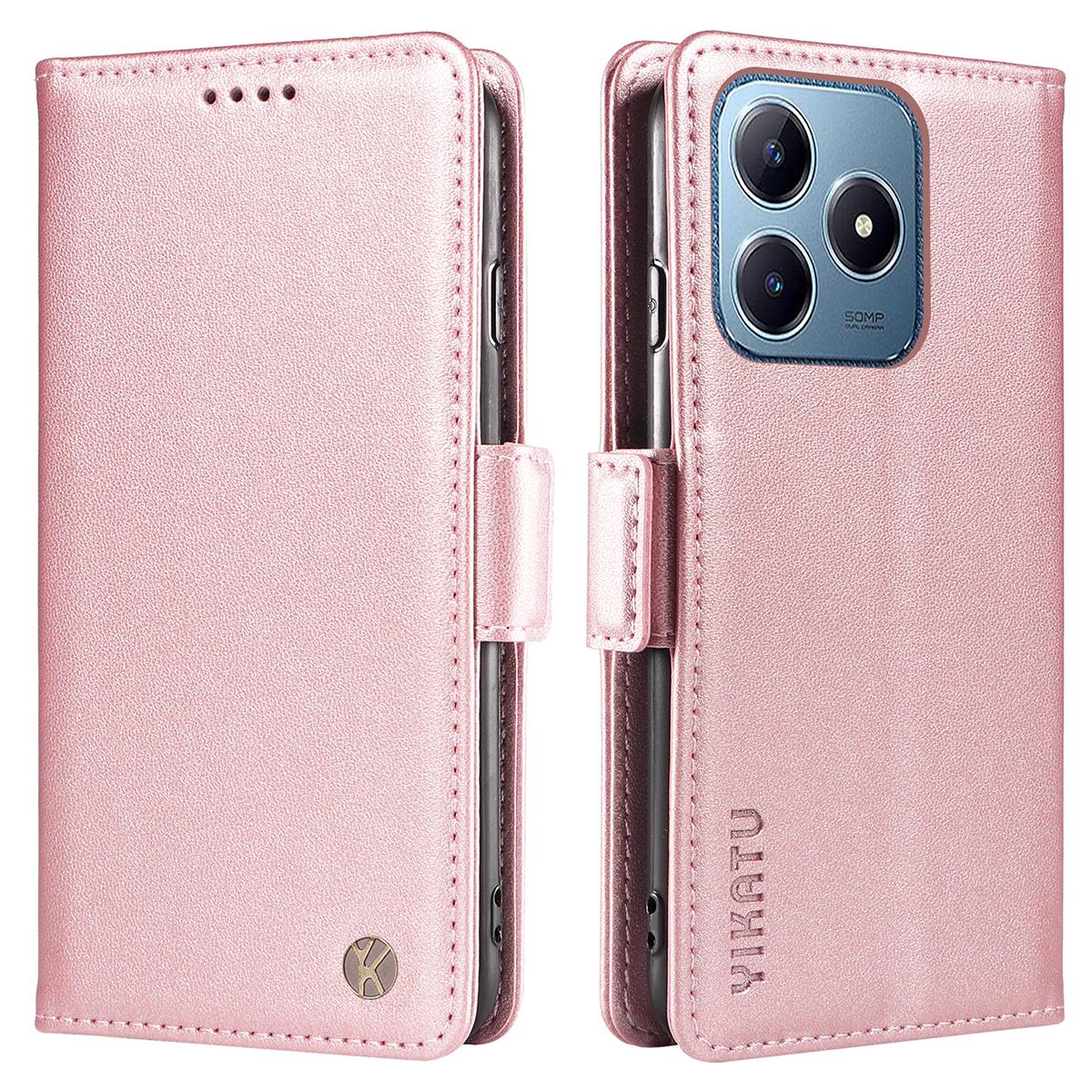 

For Realme Note 60x 4G/C63 4G/C61 4G Case Card Slot Leather Phone Cover Side Magnetic Clasps Rose Gold