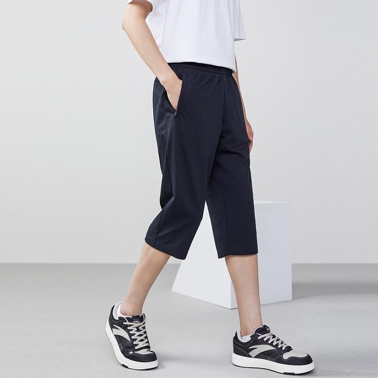 Anta SS22 Solid Color Elastic Waist Cropped Straight-Leg Casual Pants Men Bottoms Black 152221317-1