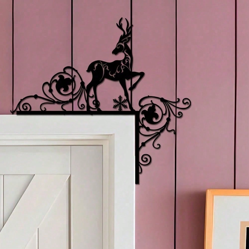 Vintage Schwarzes Eisen Weihnachtself Rentier Tür Wandbehang Bauernhaus Dekor