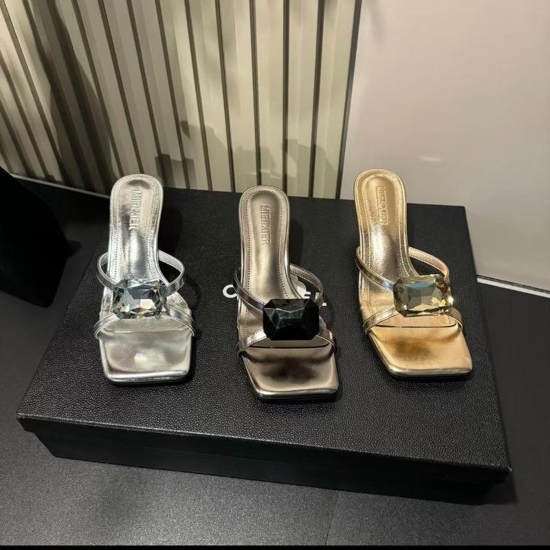 Fashion Crystal Luxury Thin High Heels Slippers Women Summer Open Toe Fashion Slides Female Diamonds Designer Party Dress Sandals Women