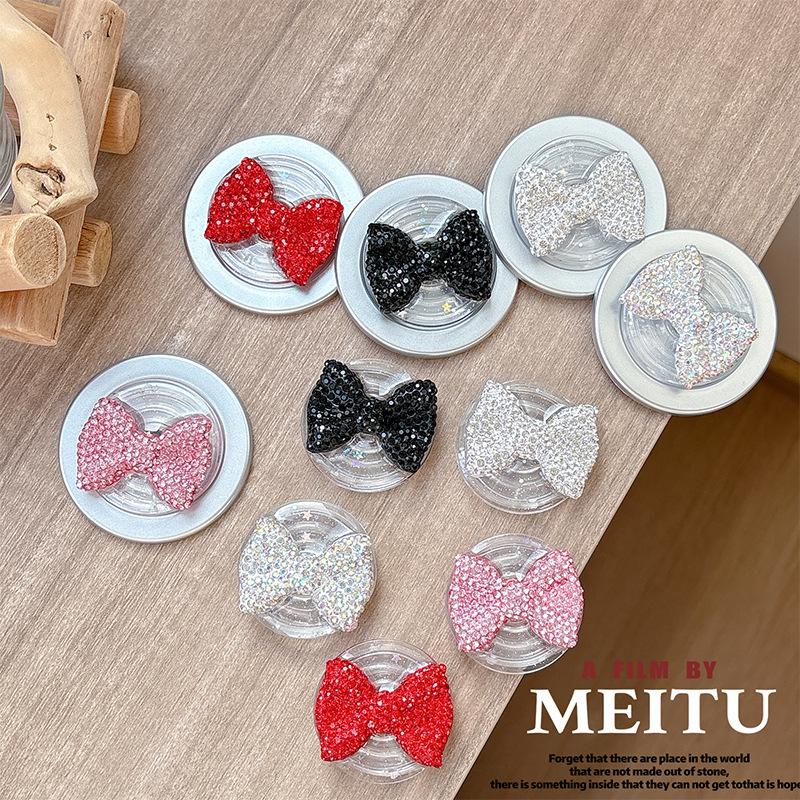 3D Rhinestone Bow Phone Holder with Resin Glitter & Magnetic Sticker
