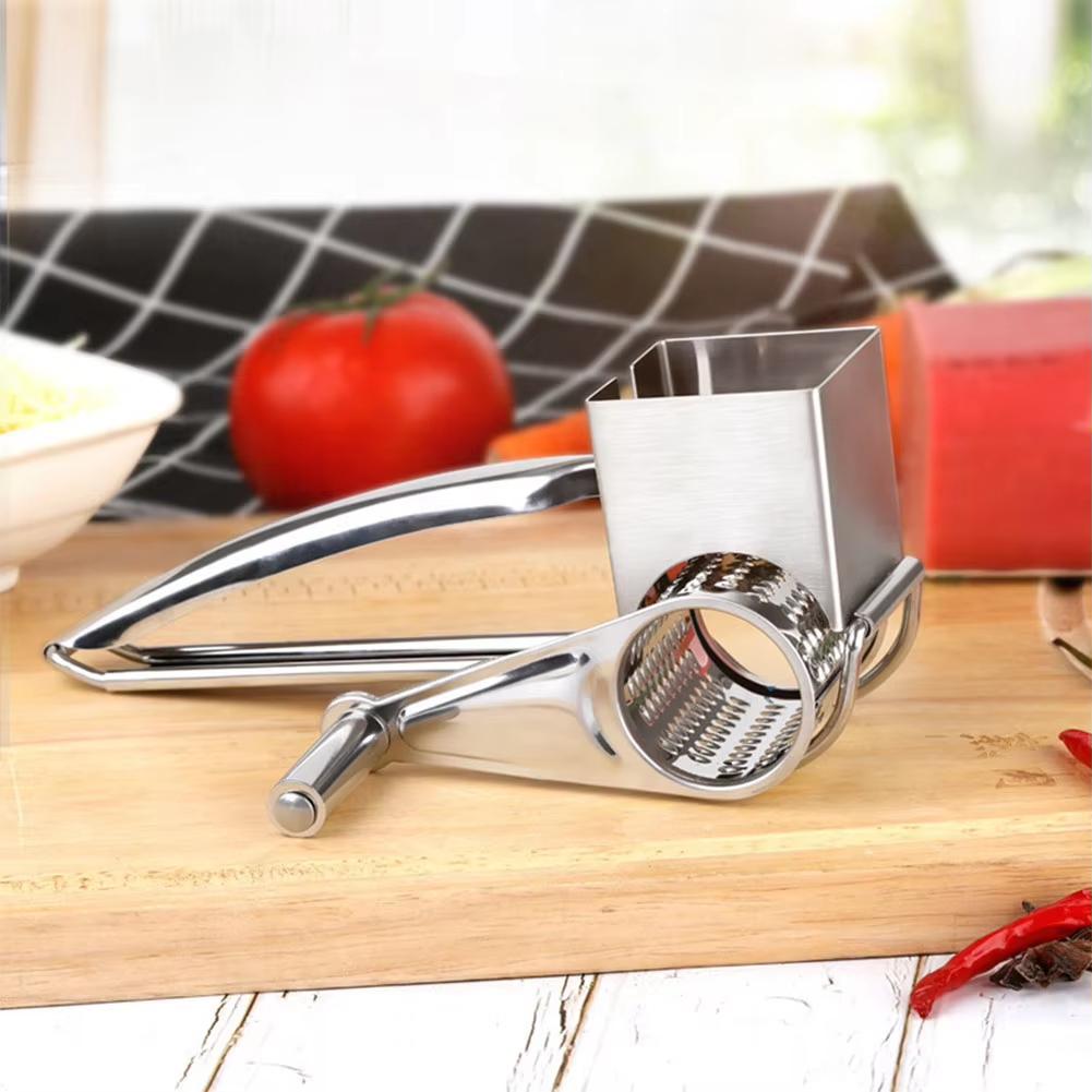 4 In 1 Cheese Shredder Ultra Sharp Rotary Cheese Grater Garlic Ginger Shredder Manual Stainless Steel for Parmesan Cheese Garlic