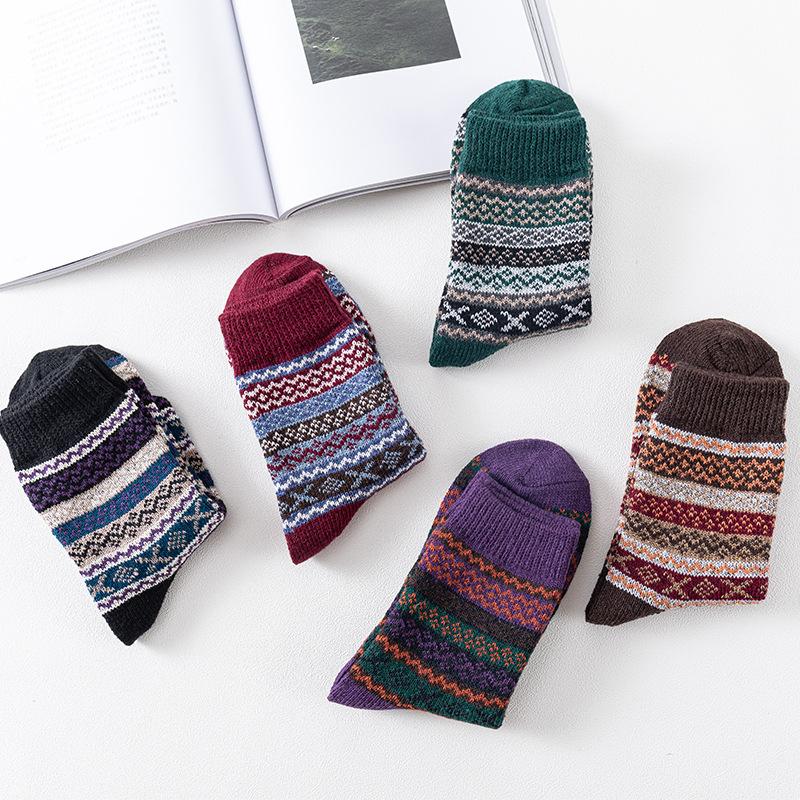 5 Pairs of Female Autumn and Winter Bold Striped Thick Warm Rabbit Wool Stockings