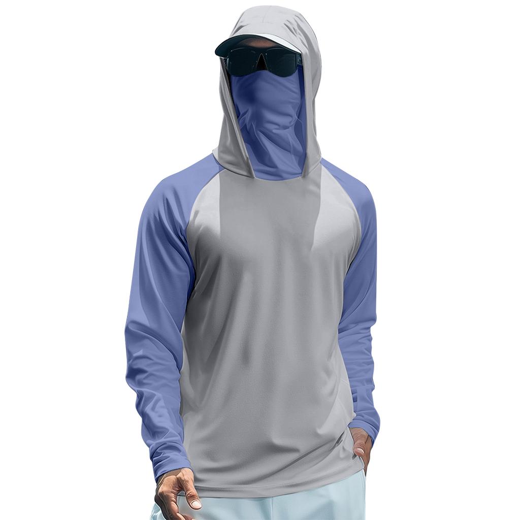 Men's Summer Color Matching Quick-drying Long-sleeved T-shirt Sun Clothing Fishing Fitness Sports Hooded Long-sleeved Top