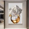 White Rose Flower Golden Ink Splash Abstract Poster Nordic Art Plant Canvas Painting Modern Wall Picture for Living Room Decor