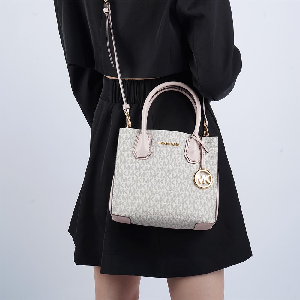 New MICHAEL KORS Mercer Leather Trunk Bag, Shoulder Bag, Crossbody Bag, Handbag Medium Size Women's Cherry Blossom Pink 35S1GM9M2B-POWDER-BLUSH