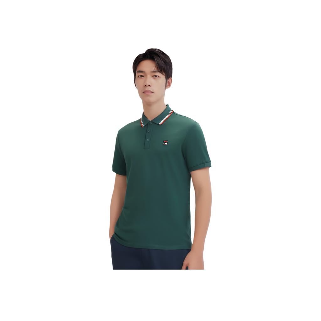 Fila Archive Series Versatile Comfortable Fashion Striped Casual Sports Polo Shirt Men Tops Deep-Forest-Green F11M527102F-DG
