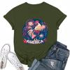 Women's Round Neck Casual Independence Day Printed Short Sleeve T-Shirt Top