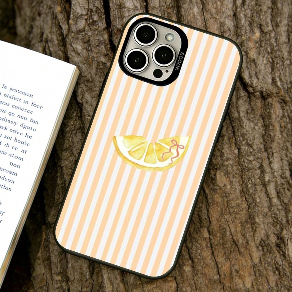 Lemon Cool Stripe Pattern Phone Case For iPhone 17,16,15,14,13,12,11 Plus,Pro Max,XS,Colored Silver Plated Inside Cover