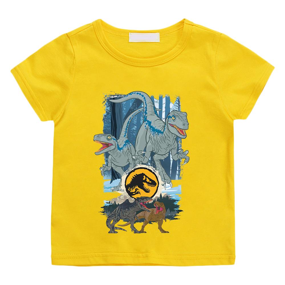 

Футболка «Мир Юрского периода» с изображением динозавров, классические фильмы, 100% хлопок, повседневная ретро-футболка с графическим принтом, детская одежда, футболки, топы для детей 130 жёлтый