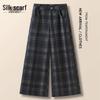 Sibaishi Women's Retro Plaid High-Waist Cropped Wide-Leg Pants