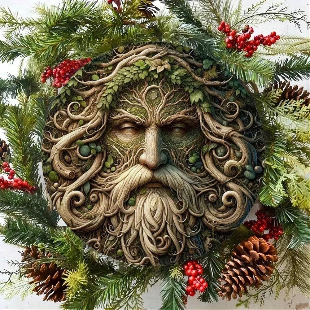 

Green Man Enchanted Tree Spirit Pagan Wall Art Metal Decor for Witches and Eco Spaces 20x20 різнокольоровий